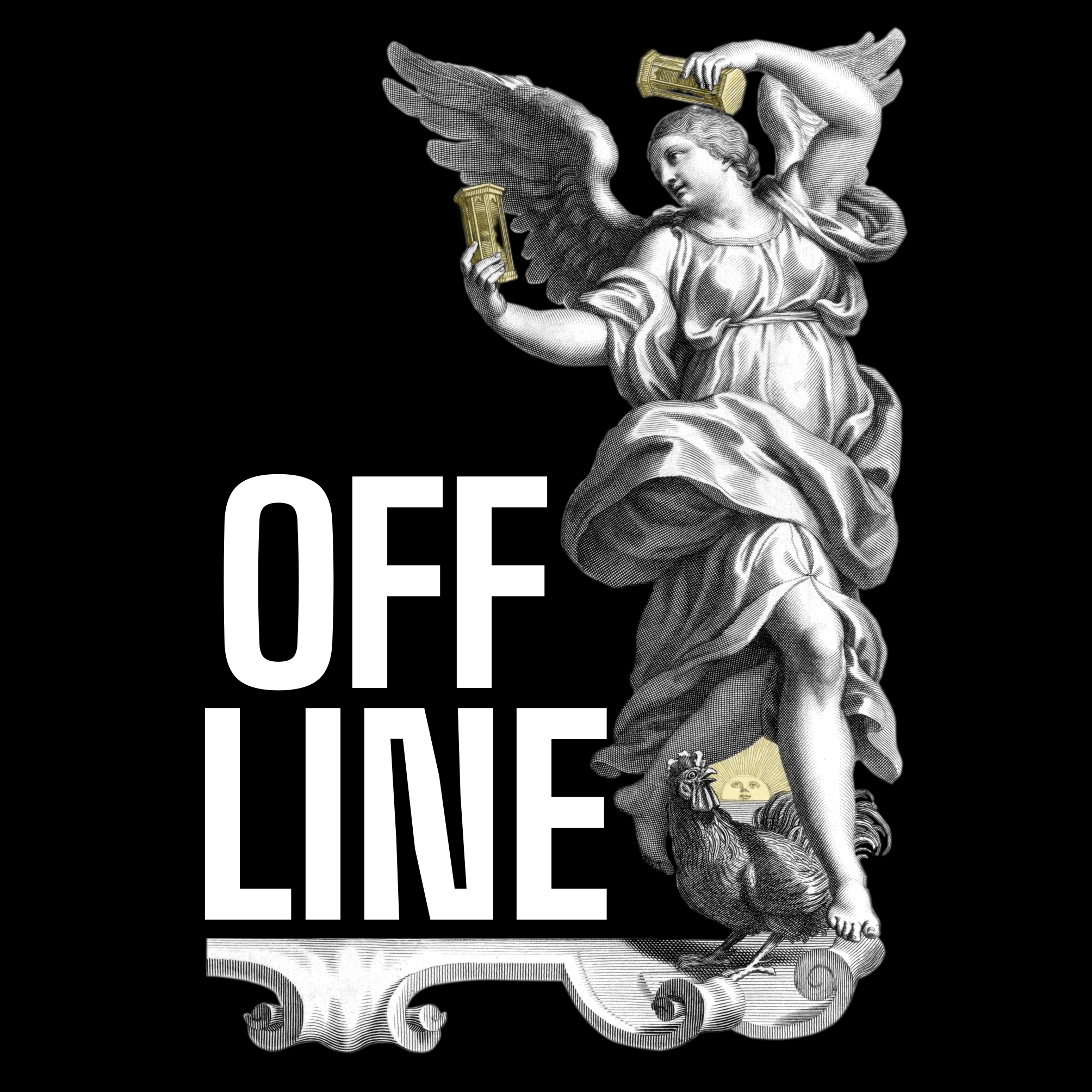 Tričko s potiskem OFFLINE – Anděl času (bílé písmo)